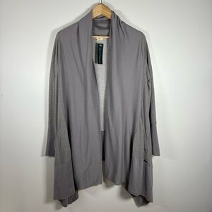 NWT O’Neill Gray Open Front Cardigan Sweater, Size Large Waterfall Hem Pockets